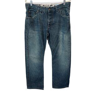FC72 Regular Fit Denim Jeans Size 34x32 Mid Rise Blue Dark Wash Cotton Timeless